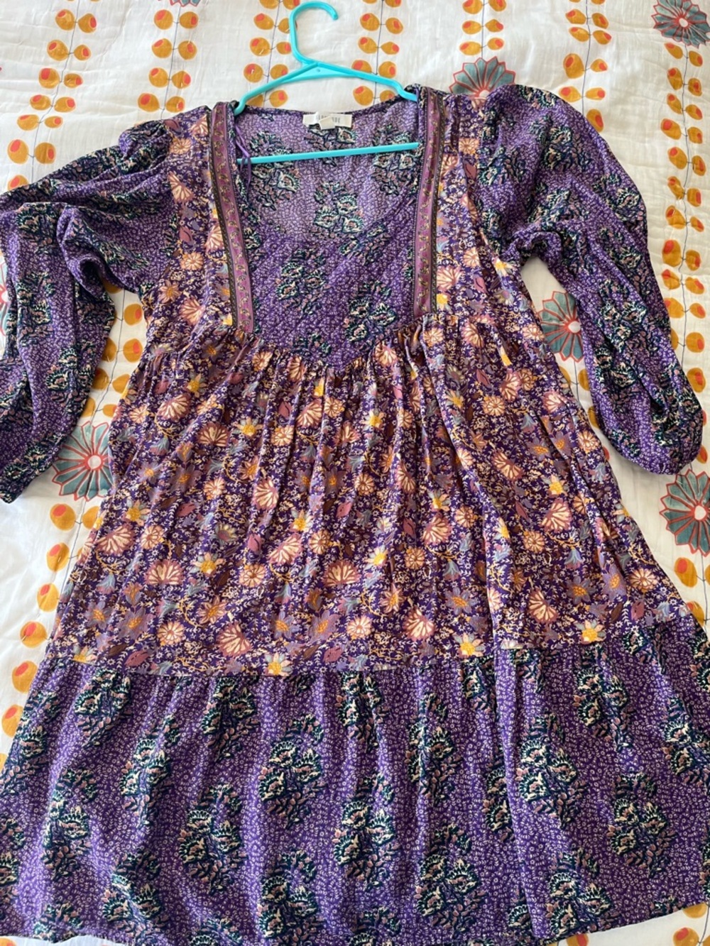 Sundance Purple Floral Boho Midi Dress with Yellow Accents